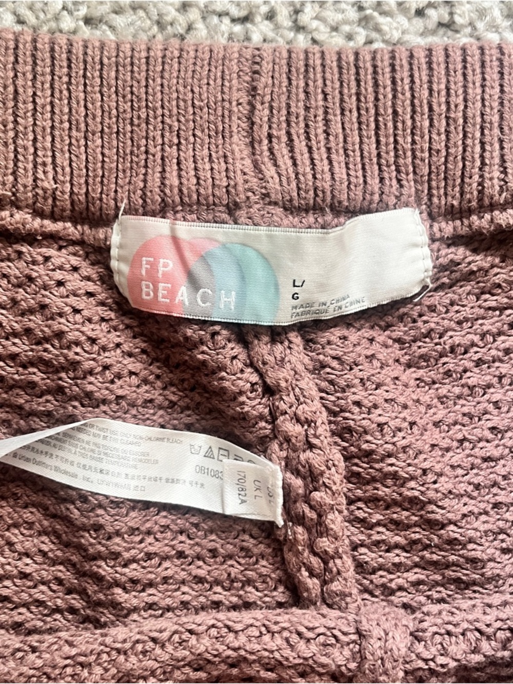 Free People Beach Hailee Wide-Leg, Cropped Brown Waffle Knit Sweater Pants Sz L - Picture 4 of 5